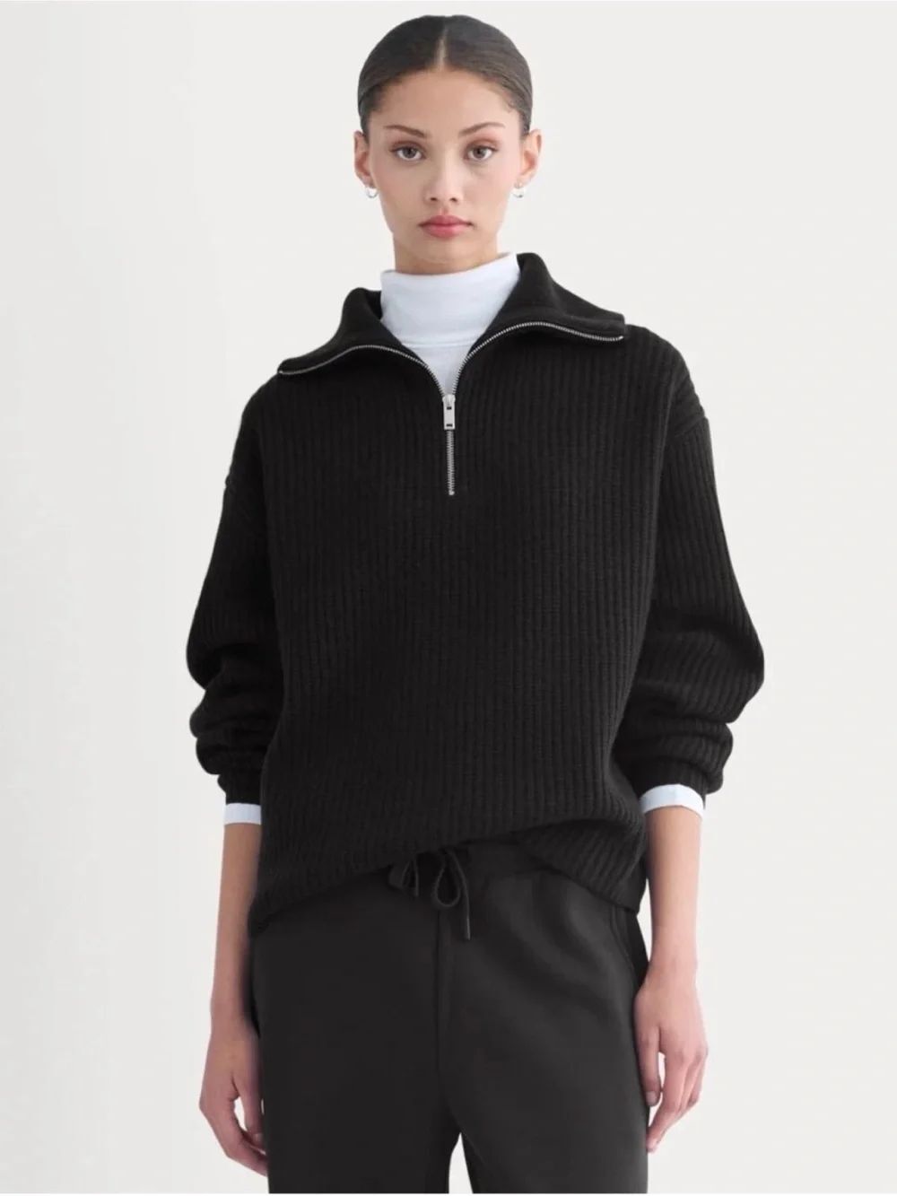 New Everlane THE HALF-ZIP SWEATER IN LUXE MERINO in Black Size S